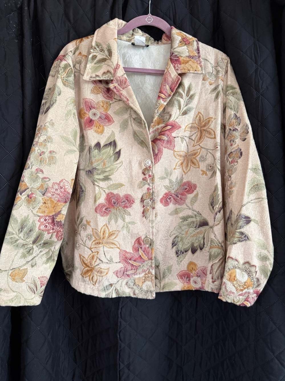 Vintage 90s First Option Jacobean Floral Tapestry Blazer Jacket M Made USA